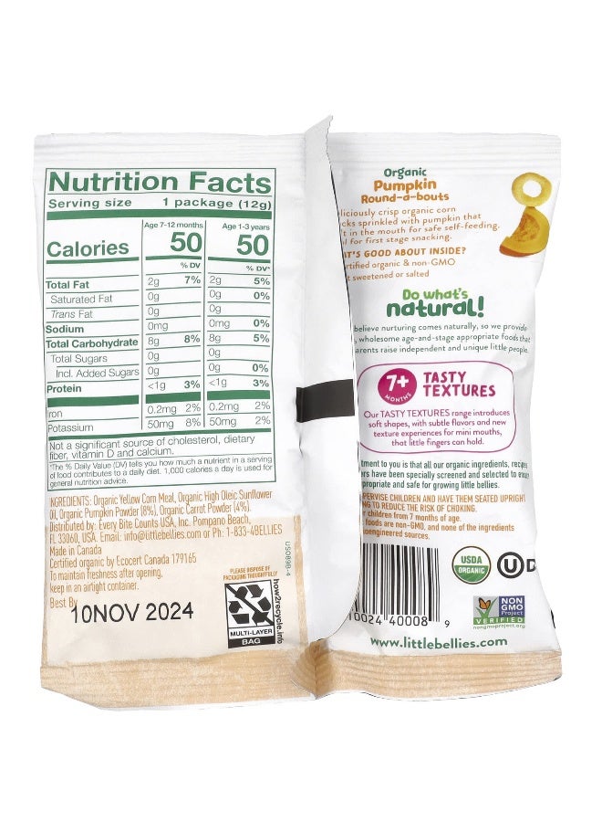 Little Bellies, Organic Pumpkin Round-A-Bouts, 7+ Months, 18 Bags, 0.42 oz (12 g) Each - Image 2