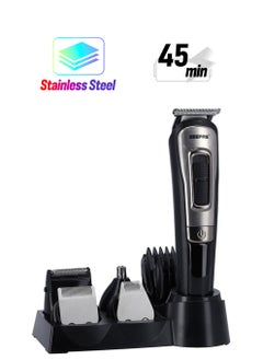 GEEPAS 11-IN-1 Rechargeable Grooming Set With 6 Interchangeable Heads And 4 Comb Attachments Includes a Charging Stand, Cleaning Brush, USB Cable  - Image 1