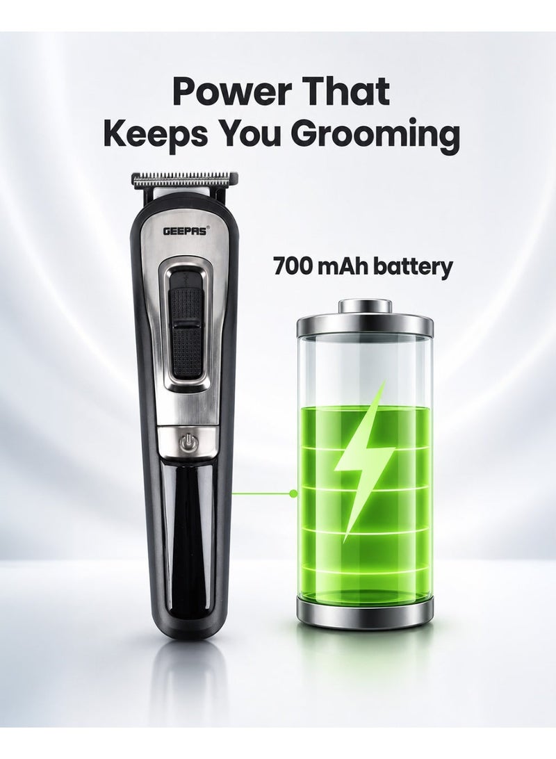 GEEPAS 11-IN-1 Rechargeable Grooming Set With 6 Interchangeable Heads And 4 Comb Attachments Includes a Charging Stand, Cleaning Brush, USB Cable - Image 5
