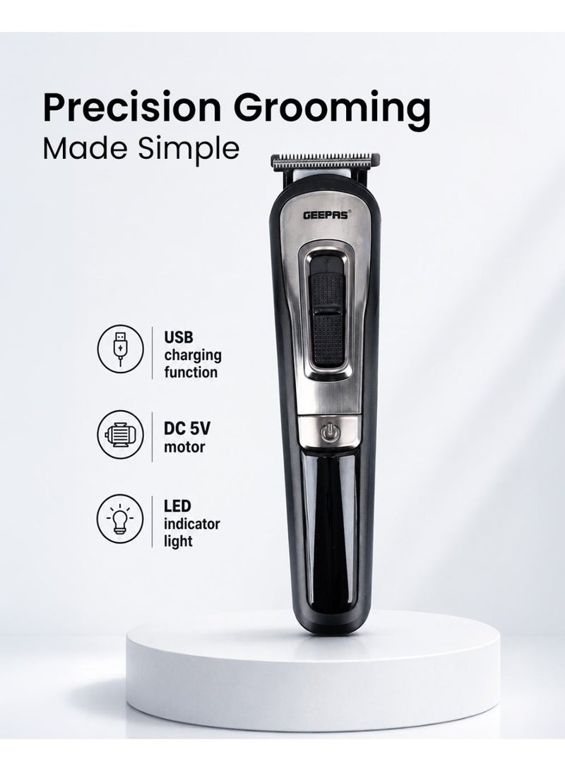 GEEPAS 11-IN-1 Rechargeable Grooming Set With 6 Interchangeable Heads And 4 Comb Attachments Includes a Charging Stand, Cleaning Brush, USB Cable - Image 4