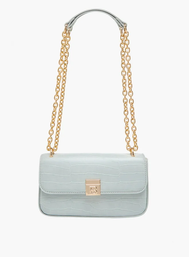 Flora Bella By Shoexpress Textured Crossbody Bag with Magnetic Flap Closure and Chain Strap