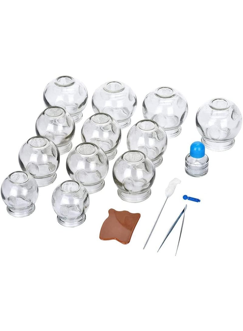 BreeJooy Glass Cupping Massage Set Cups Therapy: 12 Pcs Glass Fire Cup Vacuum Suction Kit Anti Cellulite for Body Back Large Jars Chinese Muscle Tool Dry Wet Hot Home - Image 2
