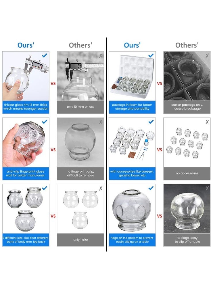 BreeJooy Glass Cupping Massage Set Cups Therapy: 12 Pcs Glass Fire Cup Vacuum Suction Kit Anti Cellulite for Body Back Large Jars Chinese Muscle Tool Dry Wet Hot Home - Image 4