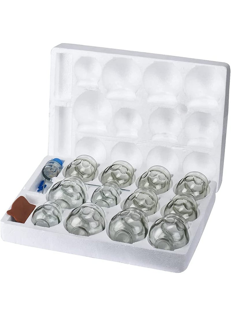 BreeJooy Glass Cupping Massage Set Cups Therapy: 12 Pcs Glass Fire Cup Vacuum Suction Kit Anti Cellulite for Body Back Large Jars Chinese Muscle Tool Dry Wet Hot Home - Image 1