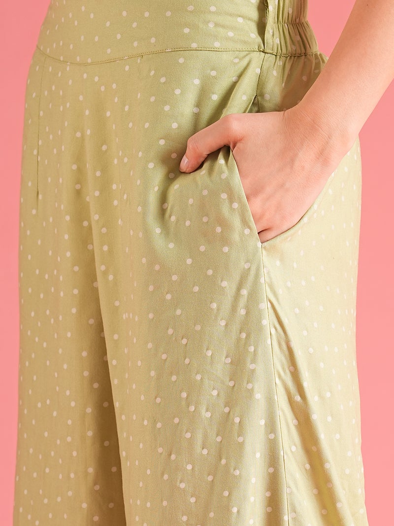 globus Globus Women Green Polka Dots Printed Wrap Crop Top With Palazzo - Image 5