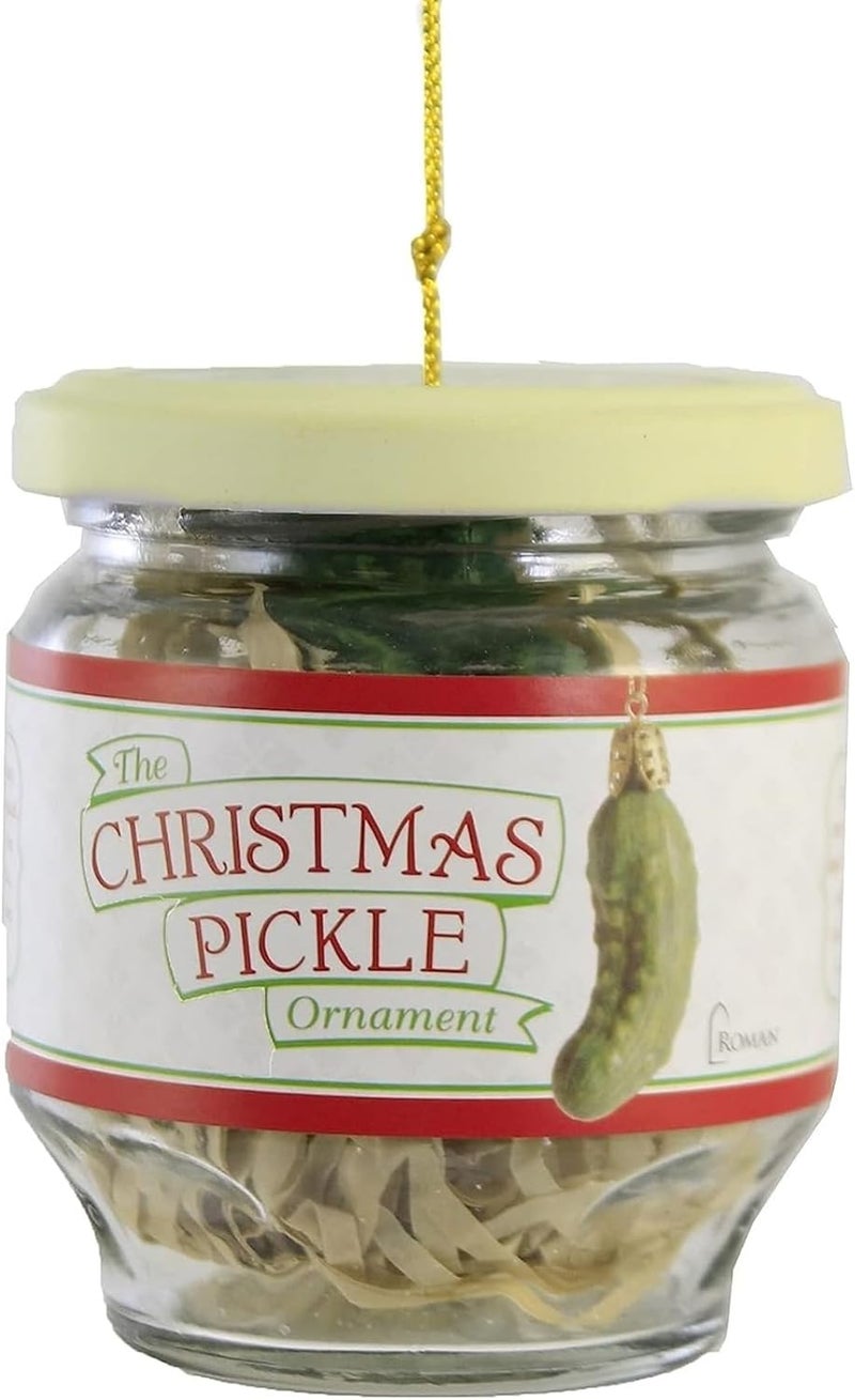 Roman Holiday Traditions Roman Christmas Pickle Ornament with Decorated Glass Jar - 1.5-Inch - Image 4