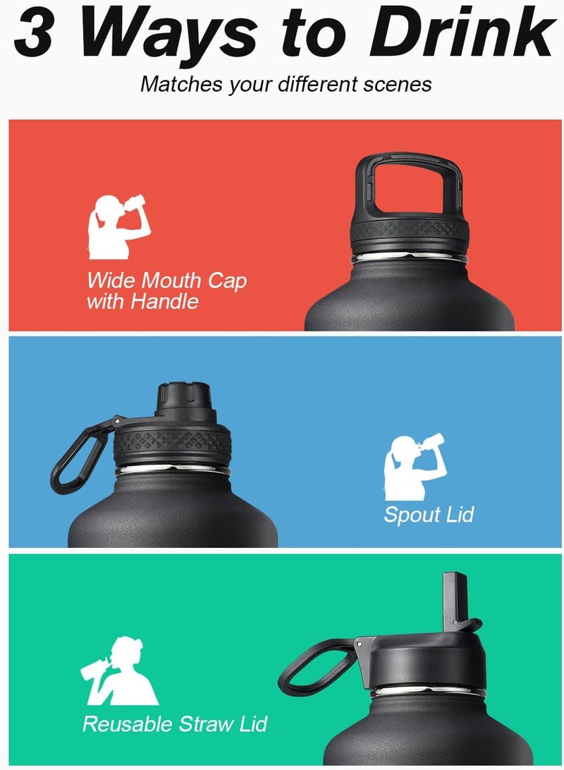 Coolflask Insulated Water Bottle 2L - 3 Lids with Straw & Spout & Handle, Leakproof Vacuum Stainless Steel Water Bottle for Sports, Travel, Gym, 48H Cold & 24H Hot, BPA Free, Graphite Fade - Image 5