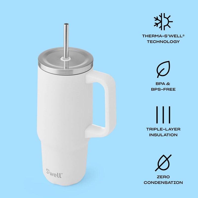 S'well Recycled Stainless Steel Tumbler XL with Straw and Handle, 30oz, Moonstone, Triple Layered Vacuum Insulated Container Keeps Drinks Cold 36 hours and Hot for 9, BPA Free - Image 2