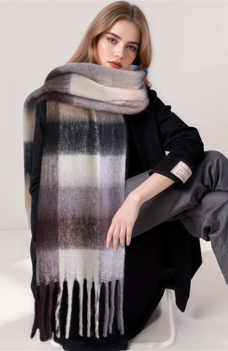 coclothy Women's Winter Scarfs, Mohair Vintage Scarf for Cold Weather, Large Chunky Scarf Cashmere Feel Blanket Pashmina Wrap - Image 5