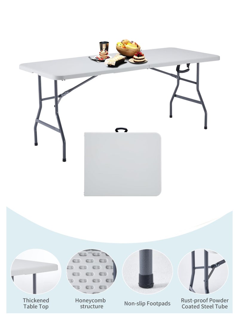 توشيونيكس مائة وثمانين سنتيمترا منضدة قابلة للطي شديدة التحمل مع مقبض للحمل مكتب قابل للطي للتخييم والشاطئ والنزهات والشواء في الأماكن المغلقة في الهواء الطلق في المنزل والحديقة - Image 1