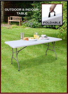 180cm Heavy Duty Folding Table with Carry Handle Portable Collapsible Desk For Camping Beach Picnic BBQ Indoor Outdoor Parties Home & Garden