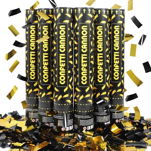 Pilvepidu Black gold Confetti Poppers,6pack 12inch Confetti Wands For Birthday,Indoor Wedding,Party,Celebrations,Photo Shoots and New Year (Black gold 6Pack) - Image 1
