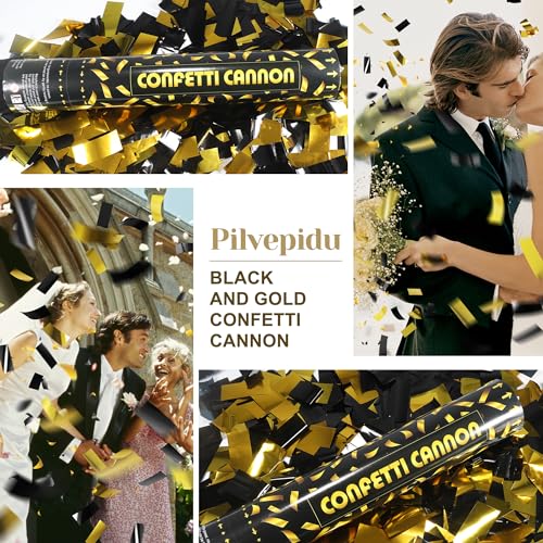 Pilvepidu Black gold Confetti Poppers,6pack 12inch Confetti Wands For Birthday,Indoor Wedding,Party,Celebrations,Photo Shoots and New Year (Black gold 6Pack) - Image 5