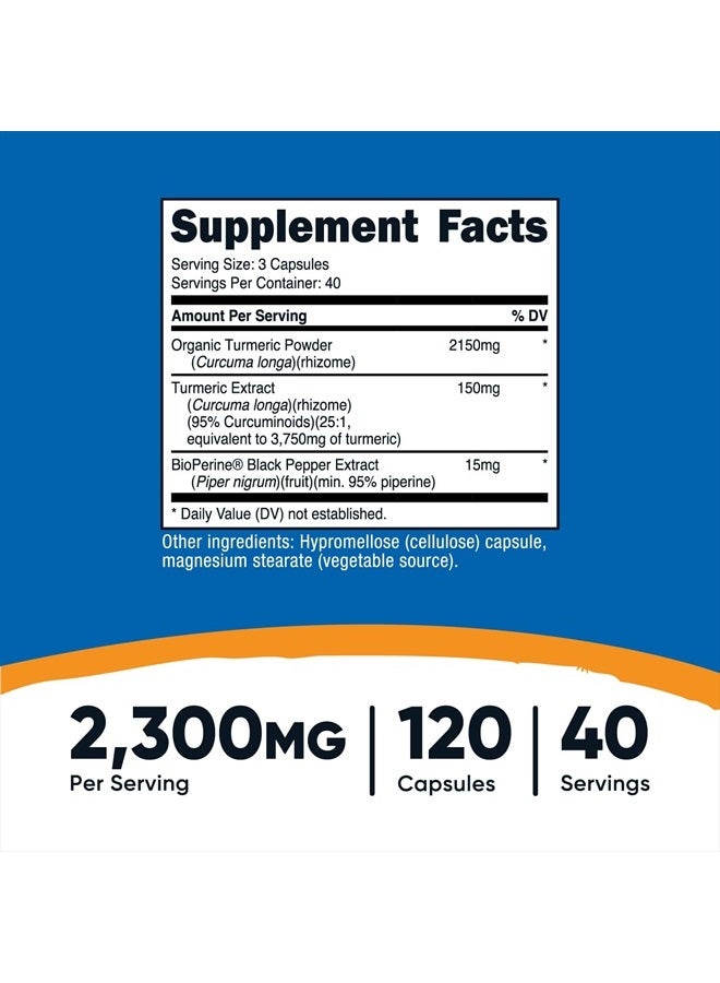 Nutricost كركم كركمين مع بايوبيرين و 95% كركومينويد، 2300 ملغ، 120 كبسولة، كبسولات نباتية، 767 ملغ لكل كبسولة، 40 حصة، خالي من الغلوتين، غير معدّل وراثيًا - Image 4