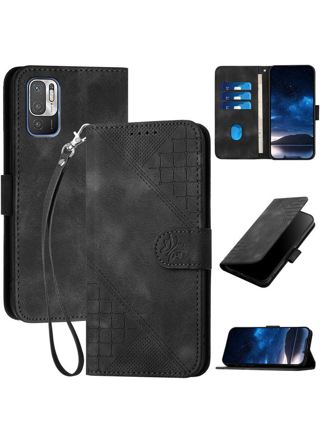 اس-توب جراب هاتف Redmi Note 10 JE الإصدار YX0080 من الجلد بنمط شبكي منقوش على شكل فراشة مع حبل - Image 1