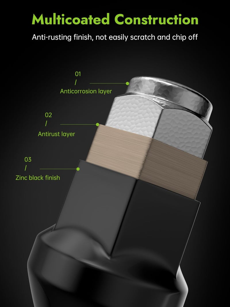 AUTOPTIM M12x1.5 Lug Nuts - Replacement for 2000-2018 Ford Focus, 2001-2023 Escape, 2006-2020 Fusion, 2006-2017 Jeep Compass, 2007-2017 Jeep Patriot Aftermarket Wheel, 3/4â€ Hex 20PCS Black Tire Nut - Image 4