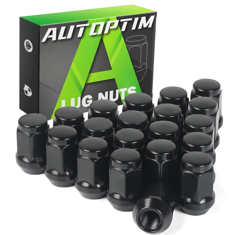 AUTOPTIM M12x1.5 Lug Nuts - Replacement for 2000-2018 Ford Focus, 2001-2023 Escape, 2006-2020 Fusion, 2006-2017 Jeep Compass, 2007-2017 Jeep Patriot Aftermarket Wheel, 3/4â€ Hex 20PCS Black Tire Nut - Image 1