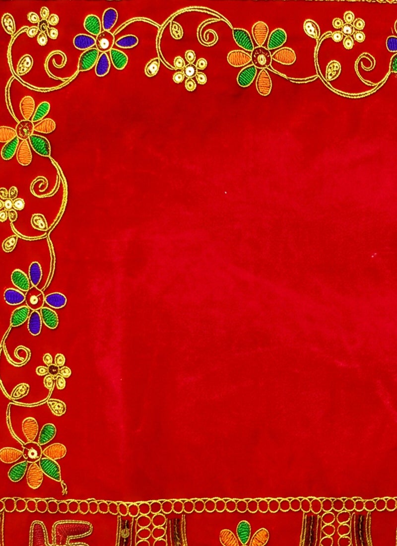 Madhoor Velvet  Decorative Pooja Aasan Multicolour Red for Pooja, Deity Idol Placement & Home Temples, 12 x 18 Inches - Image 2