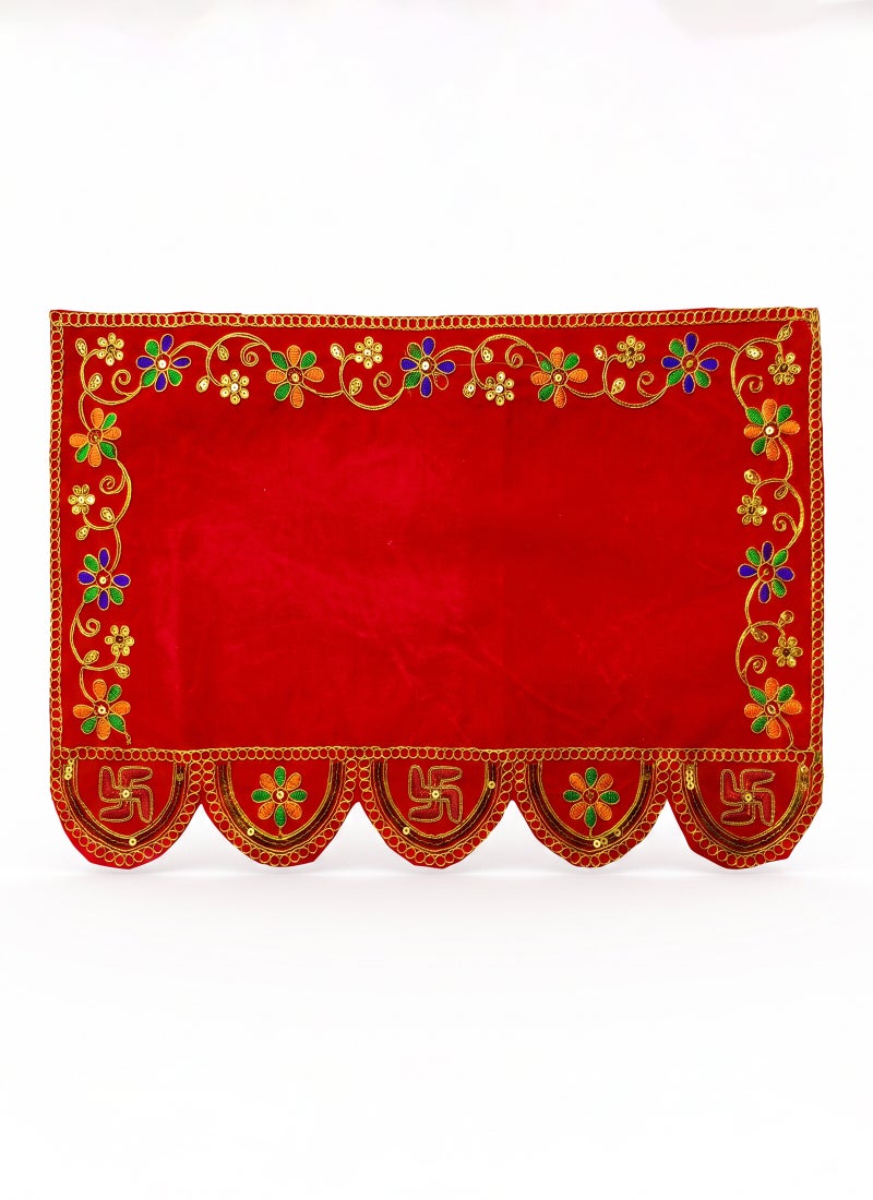Madhoor Velvet  Decorative Pooja Aasan Multicolour Red for Pooja, Deity Idol Placement & Home Temples, 12 x 18 Inches - Image 4