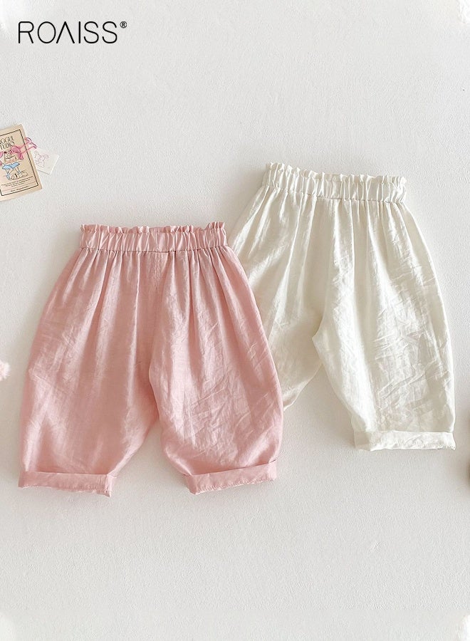 رويس طقم بنطلون بنطلون للبنات عدد 2، بنطلون بخصر مرن واسع الساق مع عقدة على شكل عقدة، بنطلون فضفاض متوسط الارتفاع للصيف، بنطلون مريح متعدد الاستخدامات للأماكن الداخلية أو الخارجية - Image 3