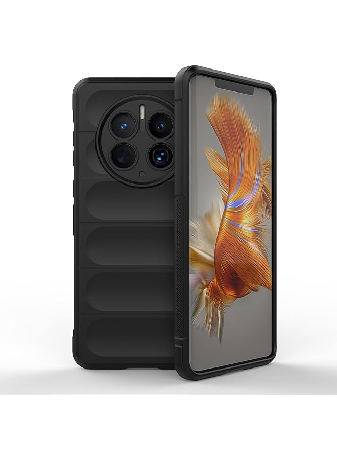 إيروريكس جراب متوافق مع هاتف Huawei Mate 50 Pro، ملمس جلدي غير لامع، مضاد لبصمات الأصابع، مضاد للسقوط، غطاء حماية شامل، جراب سيليكون للشحن اللاسلكي لهاتف Mate 50 Pro، أسود - Image 1