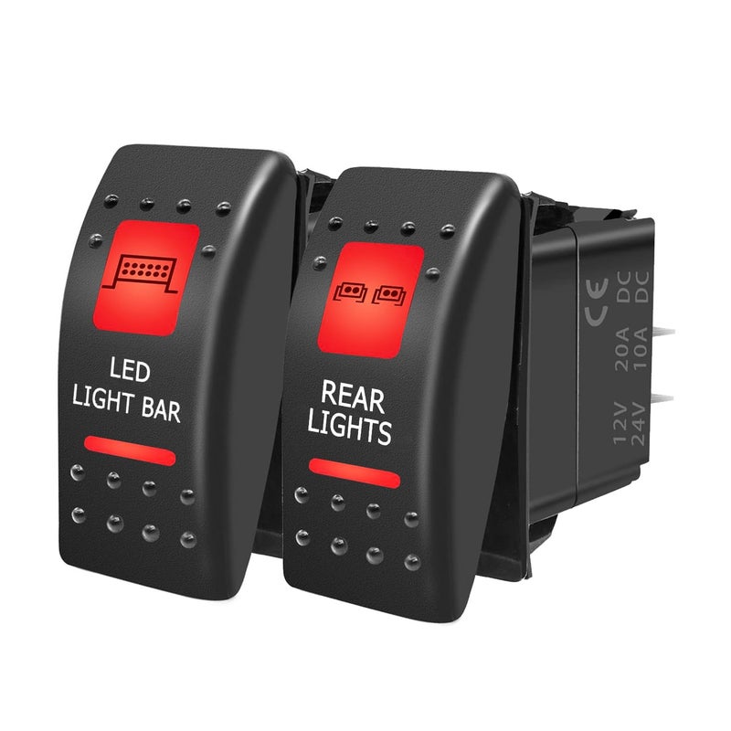 FXC LED Light Bar + Rear Lights Waterproof Rocker Switch On/Off 5 PIN SPST Switches w/Red Backlit 12V 24V Toggle Switches Compatible for Polaris RZR Can-Am ATV UTV Car Truck Rv - Image 1