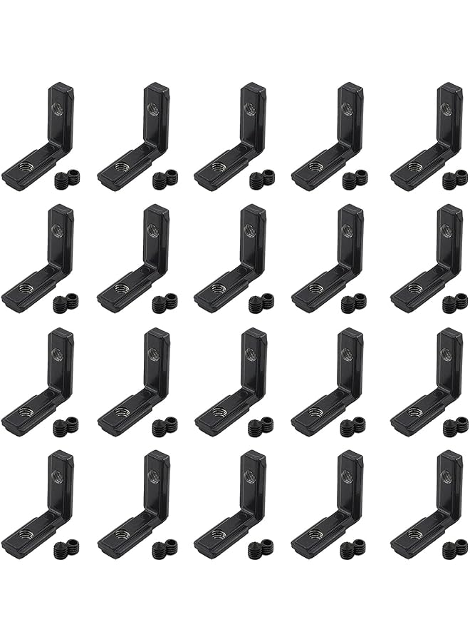 promass 20 PCS Black T Slot L-Shape Interior Inside Corner Connector Joint Bracket, 90 Degree Aluminum Profile Interior Joint with M5 Screws,Suitable for 6mm Slot 2020 Series Aluminum Extrusion Profile - Image 1
