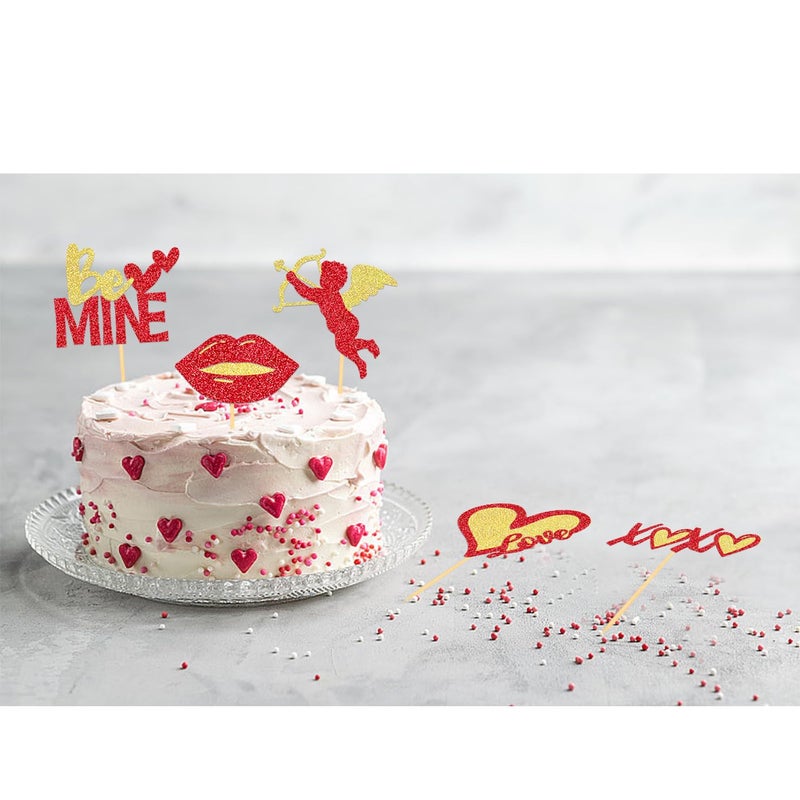 Moitkptt 24Pcs Valentine's Day Cupcake Toppers for Valentine's Day Decorations Be Mine Love Heart Valentine's Day Cupcake Picks for Sweet Love Theme Party Decorations (Mix Gold) - Image 4