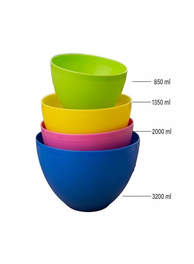 Gluman 4-Piece Mixing Bowl Set | Opaque Multi-Color Plastic Kitchen Bowls for Baking, Cooking, Meal Prep & Serving | Lightweight, Dishwasher Safe |Stackable Bowls (3200ml, 2000ml, 1350ml, 850ml) - Image 2