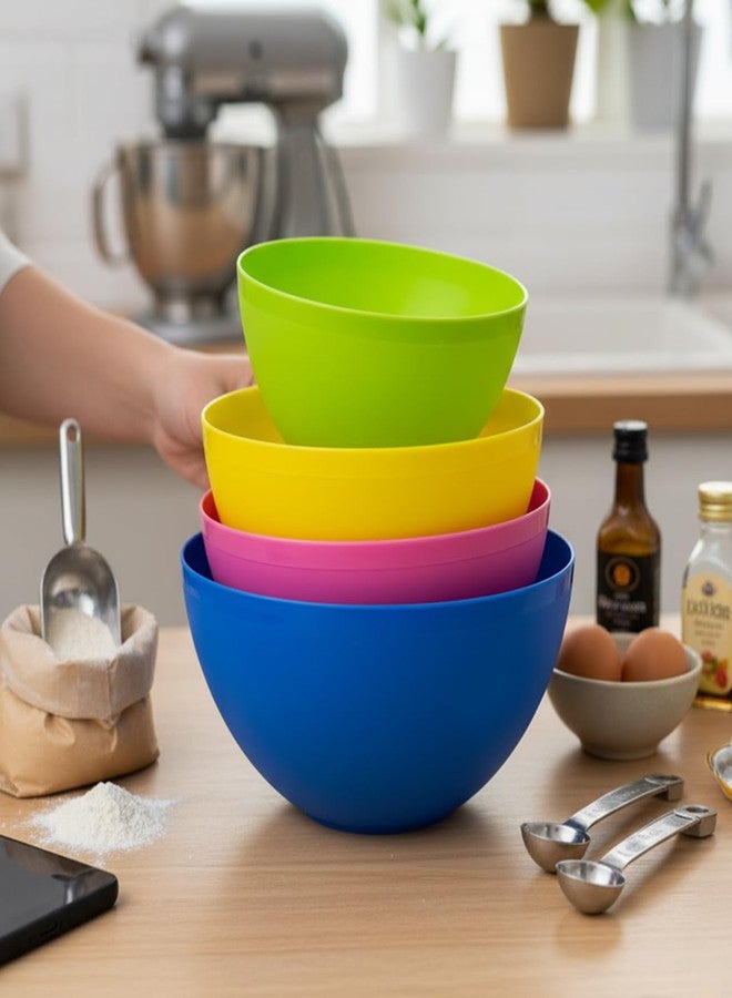 Gluman 4-Piece Mixing Bowl Set | Opaque Multi-Color Plastic Kitchen Bowls for Baking, Cooking, Meal Prep & Serving | Lightweight, Dishwasher Safe |Stackable Bowls (3200ml, 2000ml, 1350ml, 850ml) - Image 3