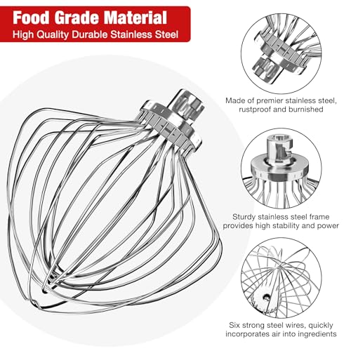 XINCAN KN211WW Stainless Steel 11-Wire Whip Attachment for KitchenAid Bowl-Lift Mixer 7 Quart Bowl, Stainless Steel Whisk Replacement for Kitchen Aid Mixer, Dishwasher Safe, Egg Heavy Cream Beater. - Image 3
