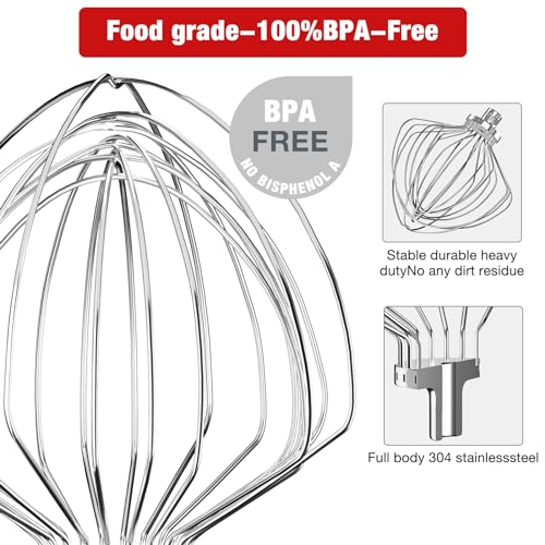XINCAN KN211WW Stainless Steel 11-Wire Whip Attachment for KitchenAid Bowl-Lift Mixer 7 Quart Bowl, Stainless Steel Whisk Replacement for Kitchen Aid Mixer, Dishwasher Safe, Egg Heavy Cream Beater. - Image 4