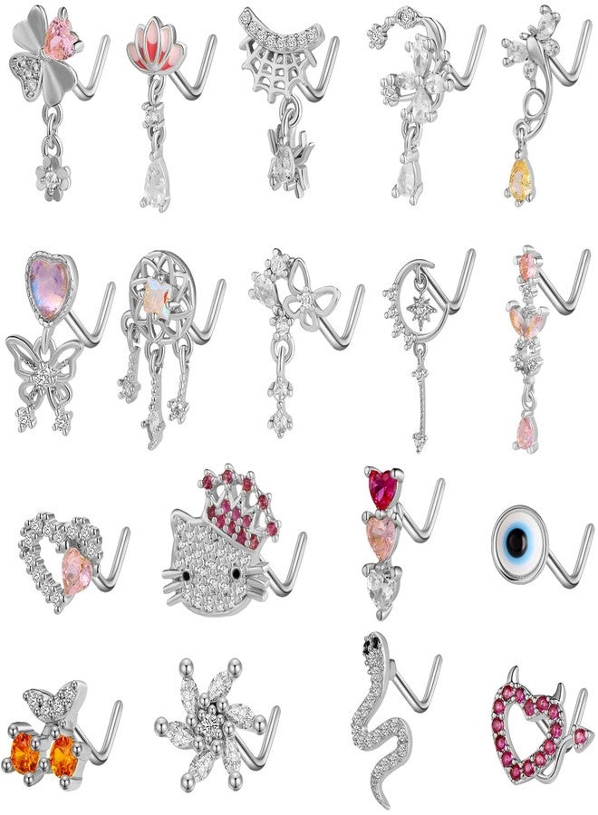 TAMHOO 18Pcs Nose Rings - L Shape, Butterfly & Heart Designs - Gold Nose Studs for Women, cubic zirconia - Image 1