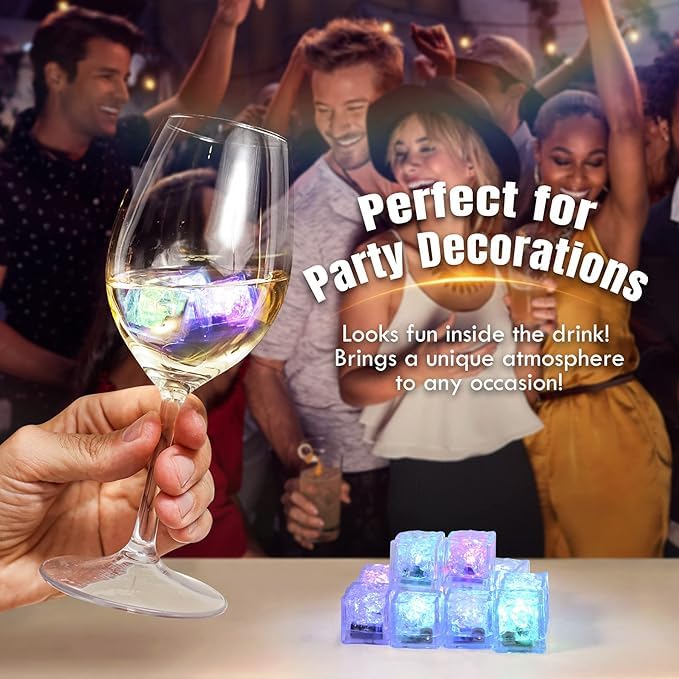 DNESHY DNESHY Light Up Ice Cubes for Drinks Multicolor LED Square Cubes Liquid Activated Glow in The Dark Waterproof Underwater Shine Cubes for Home Bar Supplies Party Wedding Decora Cubes 3 Count  - Image 4