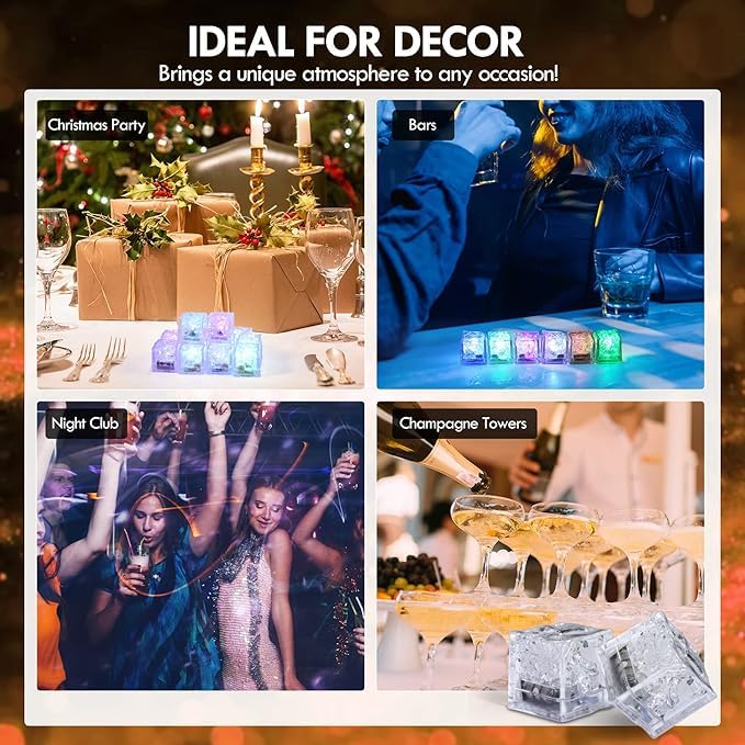 DNESHY DNESHY Light Up Ice Cubes for Drinks Multicolor LED Square Cubes Liquid Activated Glow in The Dark Waterproof Underwater Shine Cubes for Home Bar Supplies Party Wedding Decora Cubes 3 Count  - Image 5