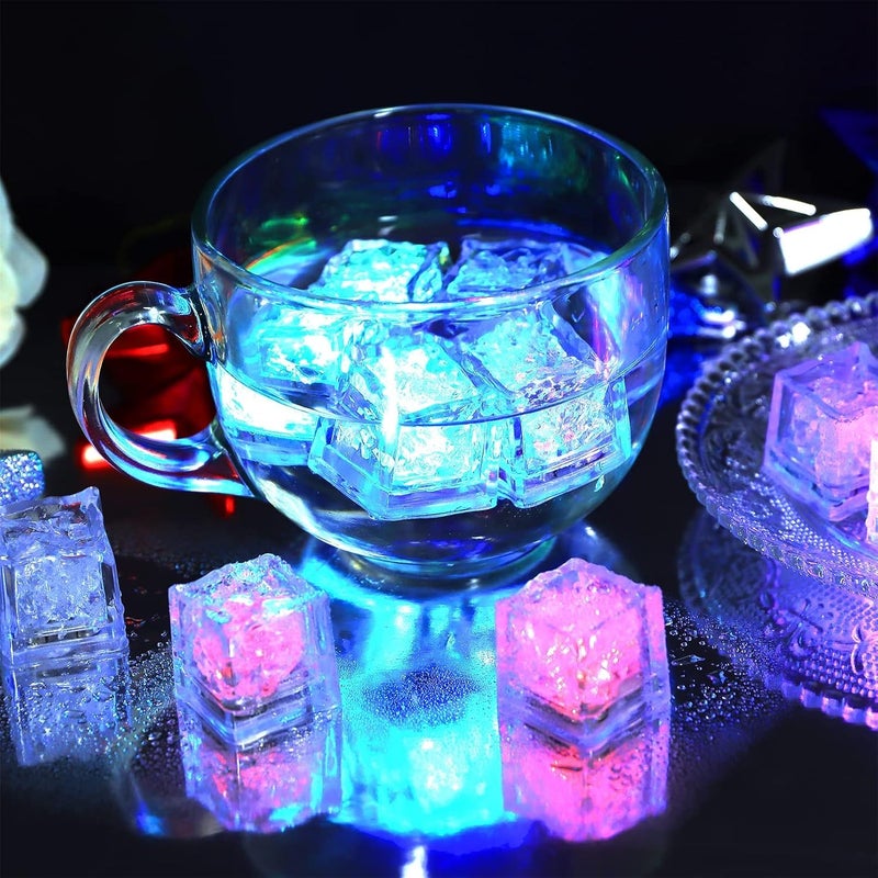 DNESHY DNESHY Light Up Ice Cubes for Drinks Multicolor LED Square Cubes Liquid Activated Glow in The Dark Waterproof Underwater Shine Cubes for Home Bar Supplies Party Wedding Decora Cubes 3 Count  - Image 1