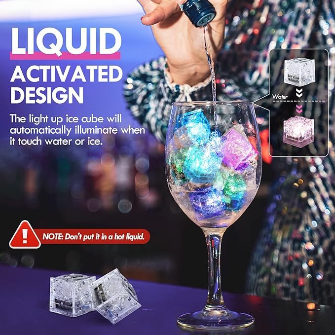 DNESHY DNESHY Light Up Ice Cubes for Drinks Multicolor LED Square Cubes Liquid Activated Glow in The Dark Waterproof Underwater Shine Cubes for Home Bar Supplies Party Wedding Decora Cubes 3 Count  - Image 3