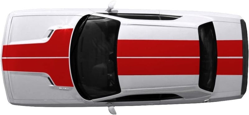 Factory Crafts T-Hood Roof & Trunk Stripes Graphics Kit 3M Vinyl Decal Wrap Compatible with Dodge Challenger 2008-2013 - Dark Red - Image 1