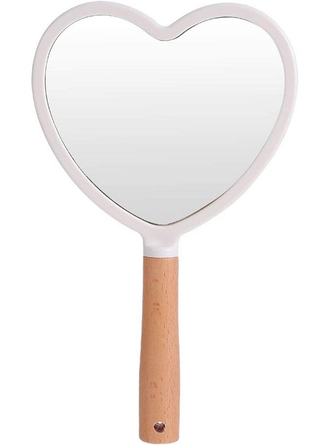 RoarCraft Hand Held Mirror for Makeup, Small Wood Hand Mirror Portable Travel Vanity Mirror for Men&Women 5.5W x 9.2L inch (White, Heart) - Image 1