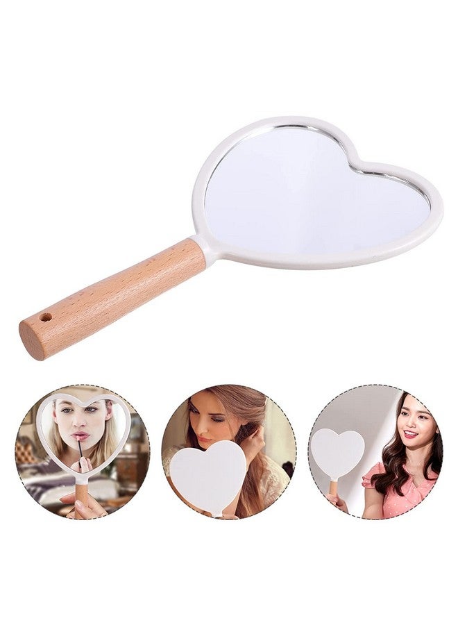 RoarCraft Hand Held Mirror for Makeup, Small Wood Hand Mirror Portable Travel Vanity Mirror for Men&Women 5.5W x 9.2L inch (White, Heart) - Image 3