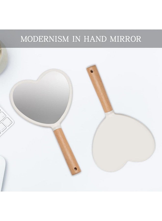RoarCraft Hand Held Mirror for Makeup, Small Wood Hand Mirror Portable Travel Vanity Mirror for Men&Women 5.5W x 9.2L inch (White, Heart) - Image 2