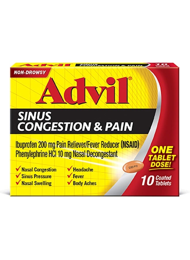 Advil Non-Drowsy Sinus Congestion and Pain 10 Coated Tablets - Image 1