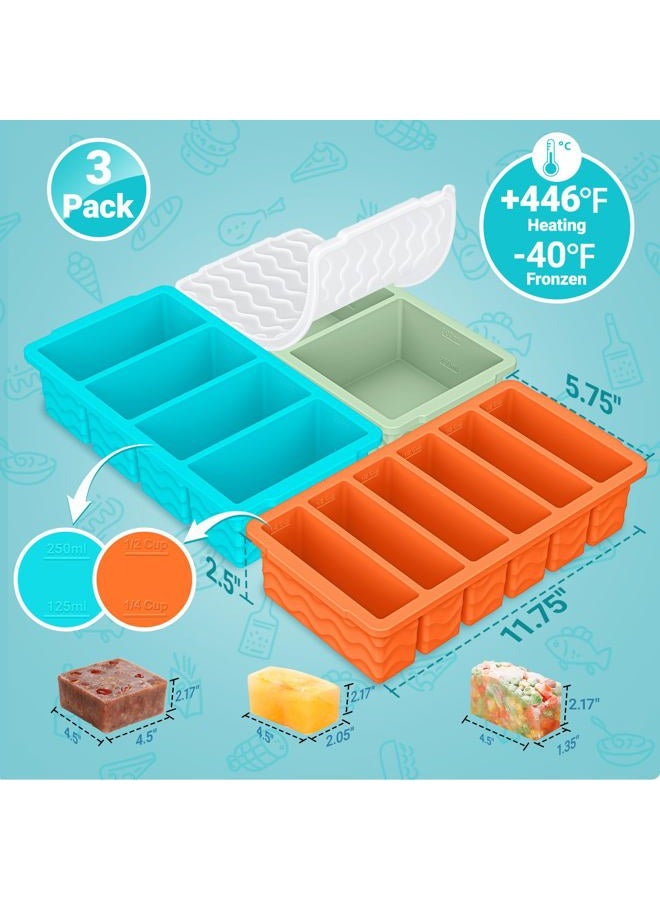 Doasuwish 3-Pack Silicone Freezer Trays with Lid,2 Large 2-Cup(500ml)&4 Medium 1-Cup(125ml)&6 Small 1/2-Cup(75ml) Soup Freezer Container Molds,Ice Cube Tray For Meal Prep&Freezing Soup,Stews,Sauces - Image 3