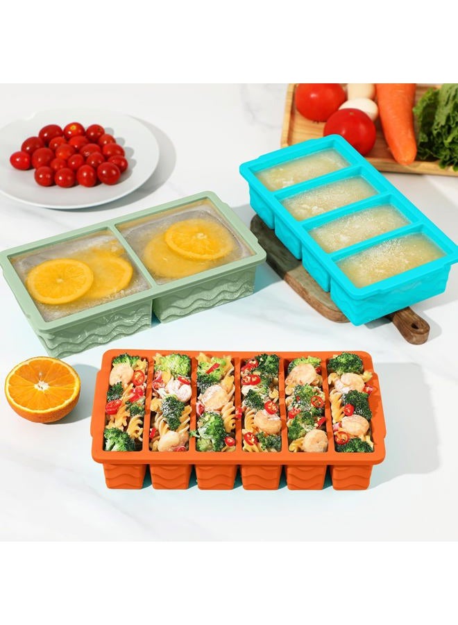 Doasuwish 3-Pack Silicone Freezer Trays with Lid,2 Large 2-Cup(500ml)&4 Medium 1-Cup(125ml)&6 Small 1/2-Cup(75ml) Soup Freezer Container Molds,Ice Cube Tray For Meal Prep&Freezing Soup,Stews,Sauces - Image 2
