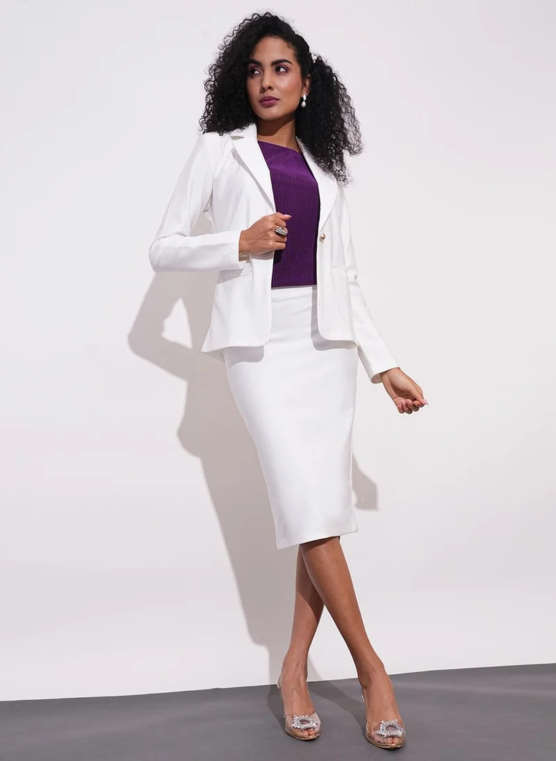 جلو باص جوبس تنورة ميدي نسائية بقصة ضيقة وفتحة خلفية عالية المرونة للعمل