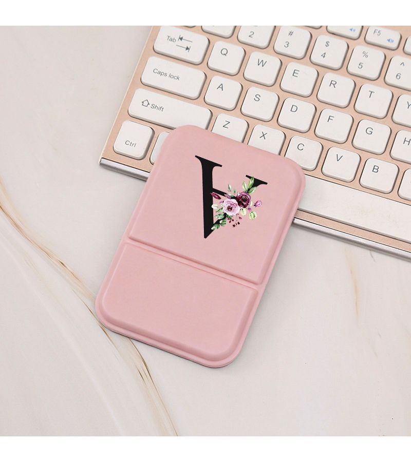 Portable Foldable A Z Letter Print Makeup Mirror With PU Leather Case Polished Glass Surface For Desktop Vanity Office Home Use Adjustable Freestanding Handheld Mirror V - Image 2