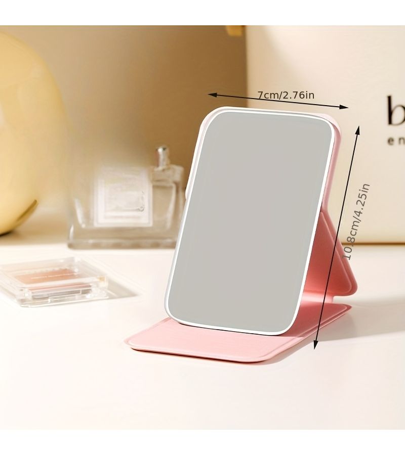 Portable Foldable A Z Letter Print Makeup Mirror With PU Leather Case Polished Glass Surface For Desktop Vanity Office Home Use Adjustable Freestanding Handheld Mirror V - Image 3