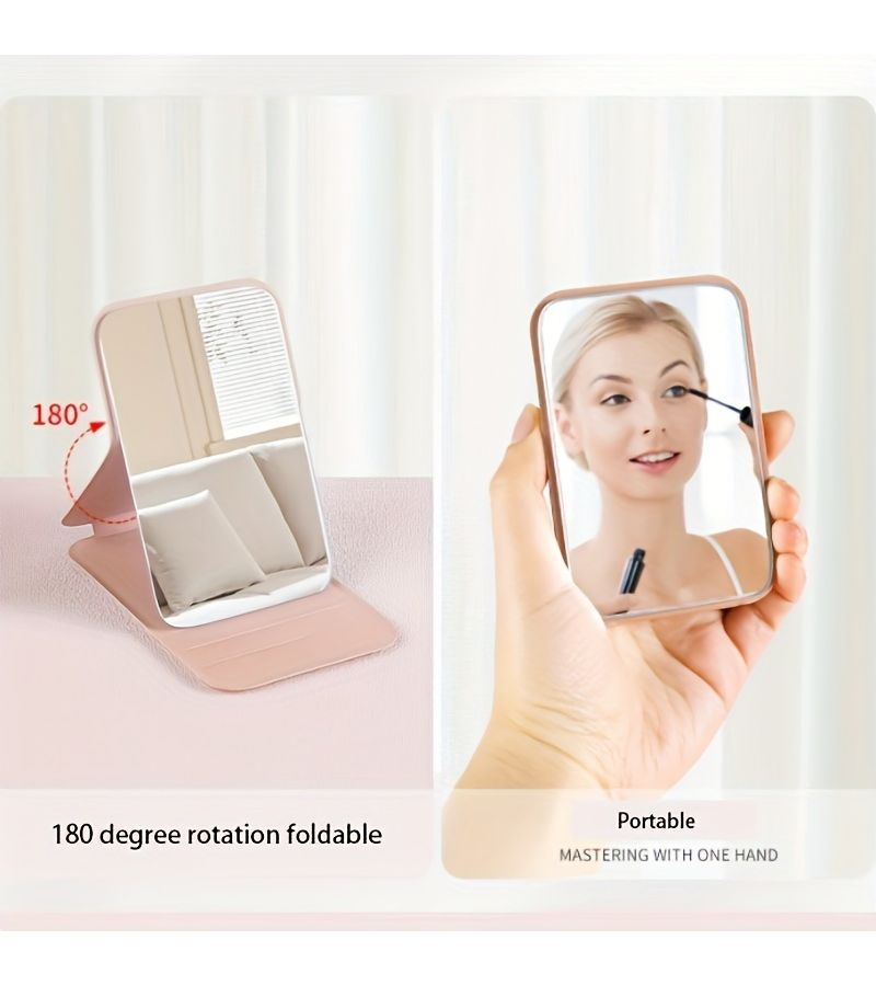 Portable Foldable A Z Letter Print Makeup Mirror With PU Leather Case Polished Glass Surface For Desktop Vanity Office Home Use Adjustable Freestanding Handheld Mirror V - Image 5