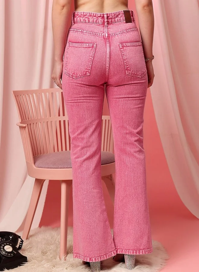 STREET 9 Pink Bootcut High-Rise Jeans for Women