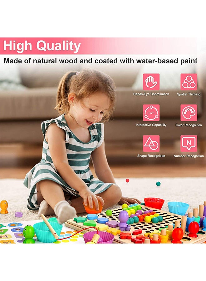 Wooden Nail Board Toys Digital Jigsaw Puzzle Montessori Toys Children's Magnetic Fishing Game Beads Count Shape Sorting Game - Image 5